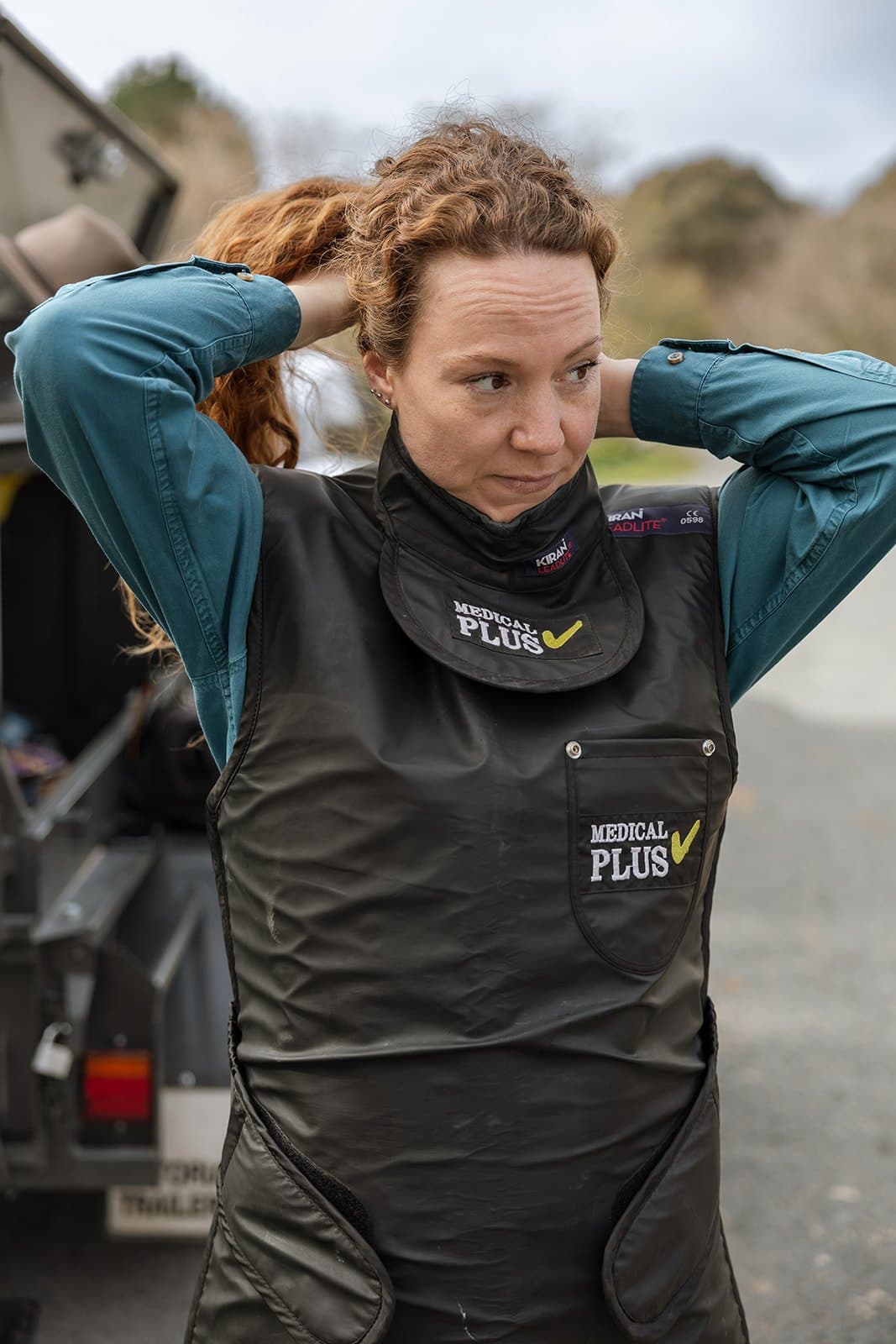 Wearing protective lead apparel before imaging