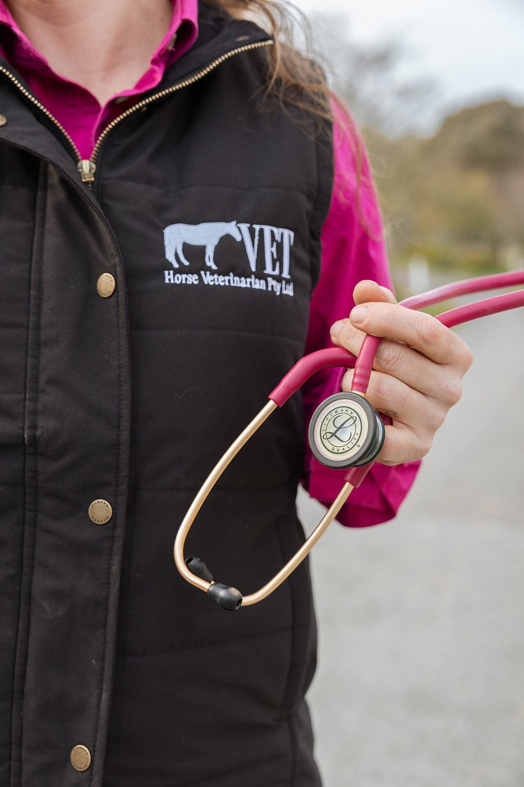 Horse Veterinarian vest and stethoscope, ready for a property visit